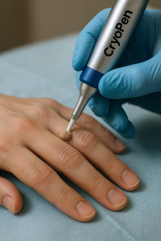 example of cryopen wart removal Stockport treatment on a persons finger