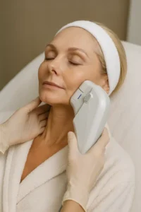 Woman receiving HIFU non surgical facelift treatment Stockport