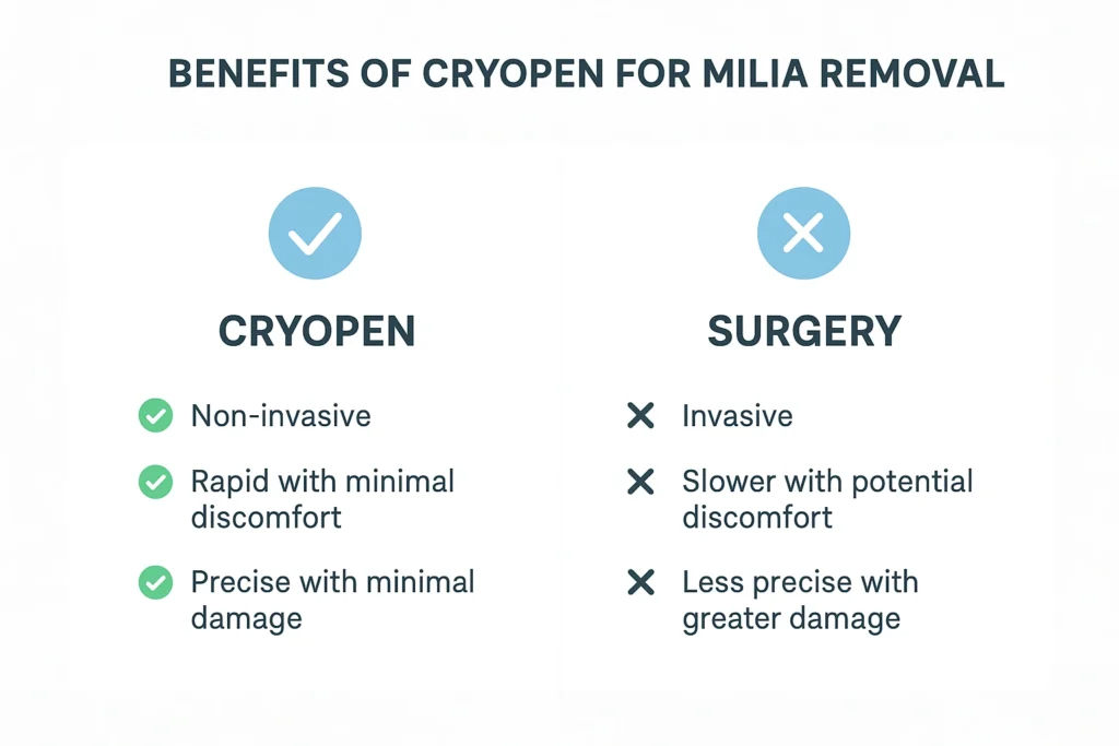 Benefits of cryopen for milia removal Stockport compared to surgical treatments.