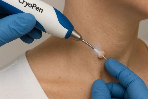 Person receiving cryotherapy Stockport for skin tag removal